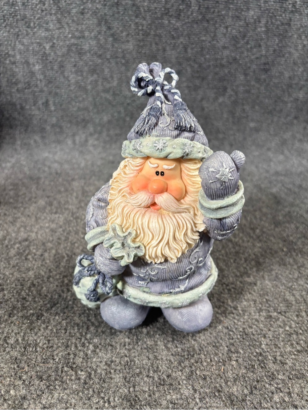 Festive Santa Figurine in Light Blue and Cream - Holiday Tabletop Decor